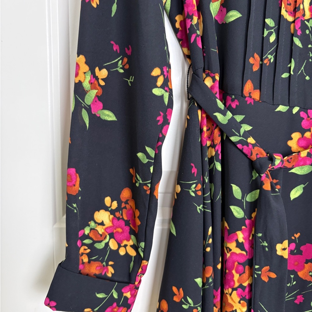 Nanette Lepore Black Floral Belted Fit & Flare Dress Size 6 - Picture 3 of 6
